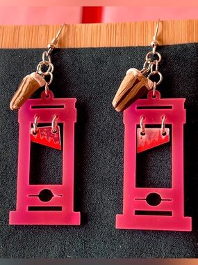 Pink Guillotine “Let them eat cake” Statement Earrings